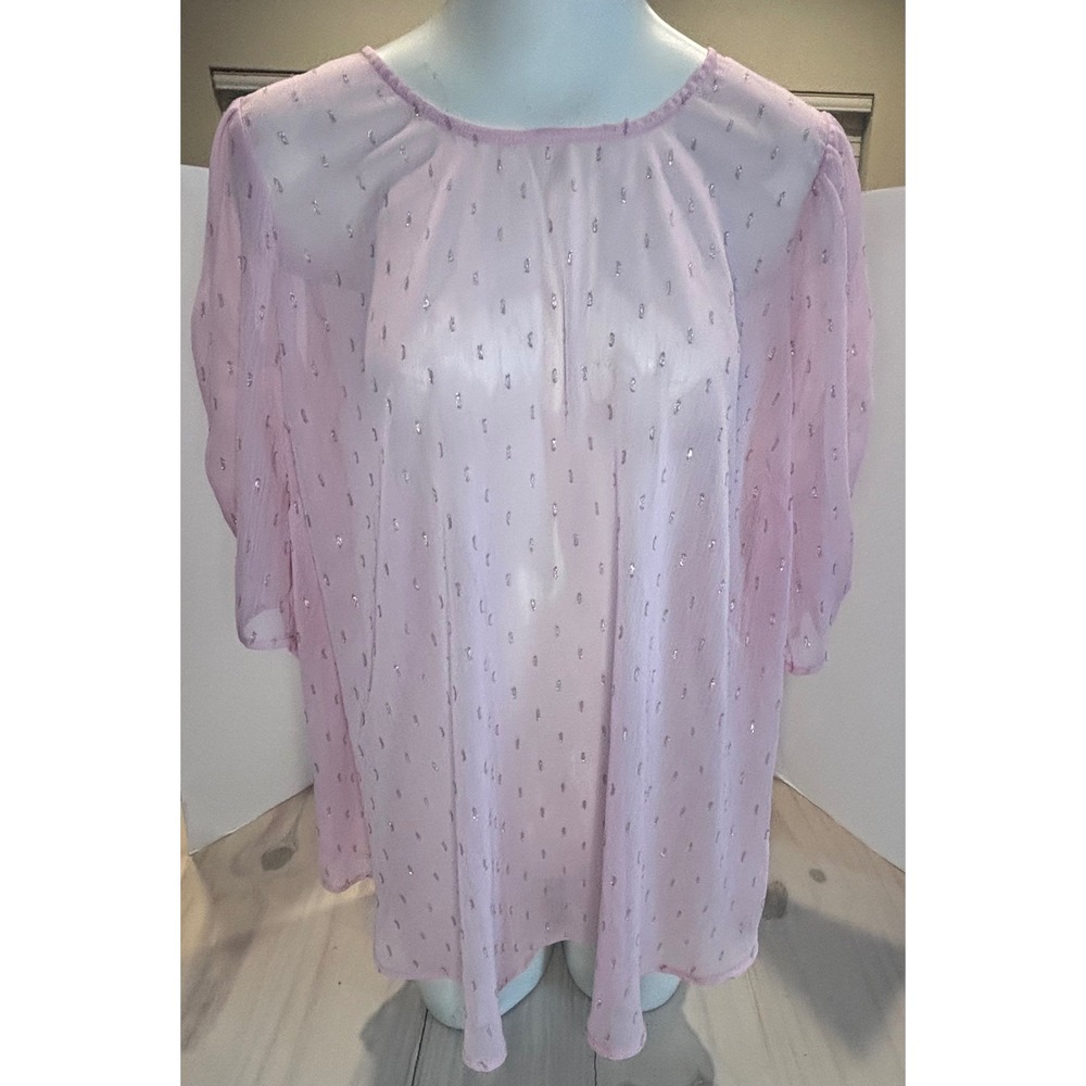 Torrid Pink Metallic Clip Dot Split Sleeve Babydoll Blouse Top Womens Plus Sz 2